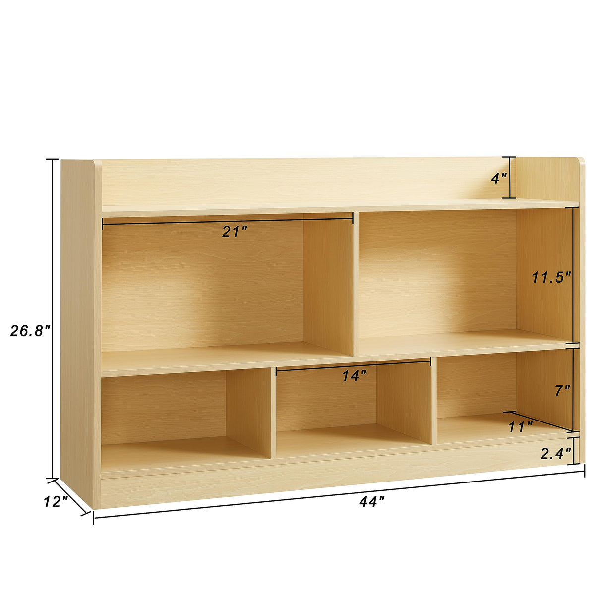 Natural Wooden 5-Section Kids Toy Storage Organizer & Bookshelf for Playroom, Nursery, and Classroom Onirw