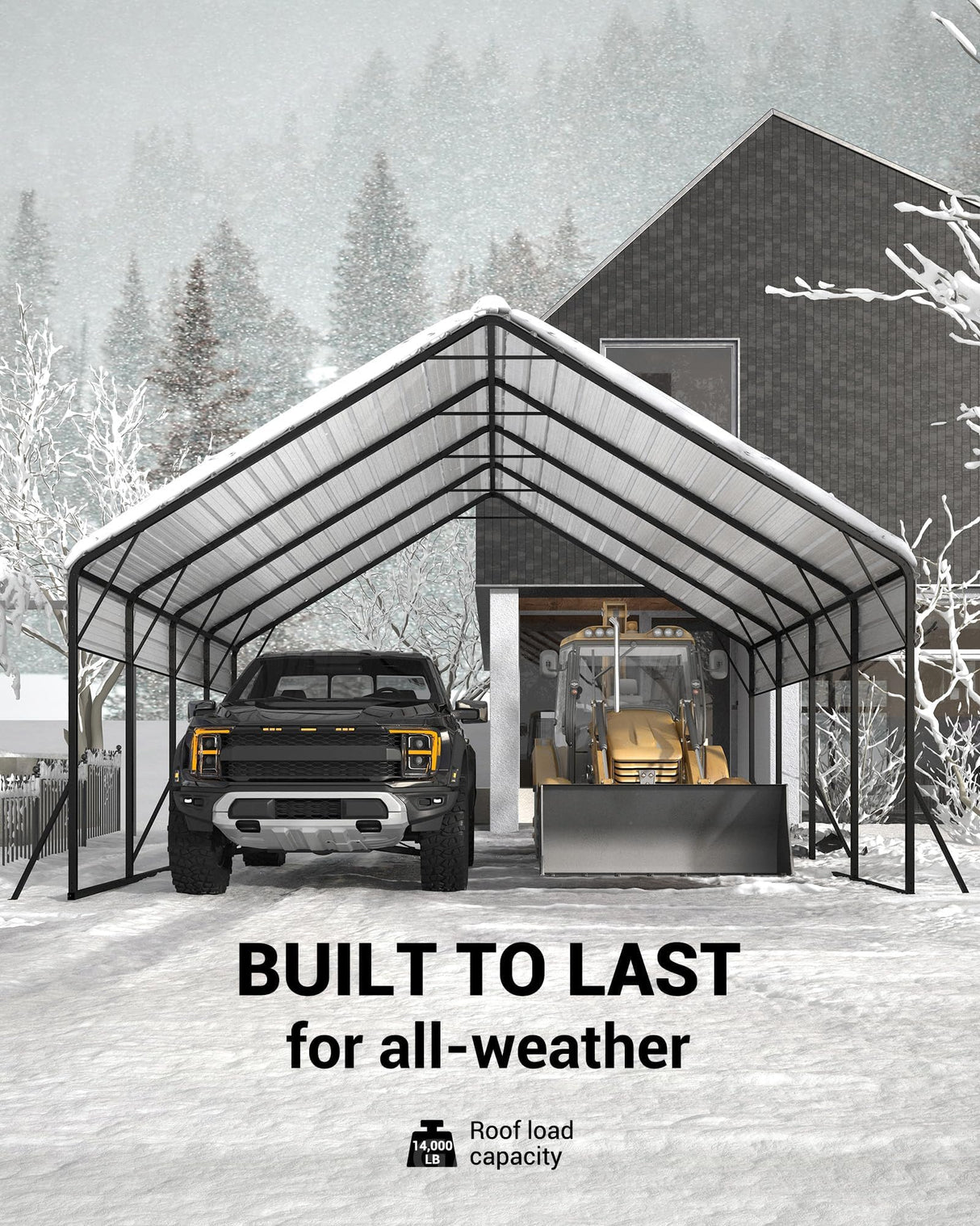 Garveelife 20'x20'x13' Metal Carport for 2 Cars, Heavy Duty Steel Frame for Heavy Snow, Permanent Shelter for Boats, Full-Sized Pickup Trucks, and Tractors, N.W. 800 Lbs GarveeLife