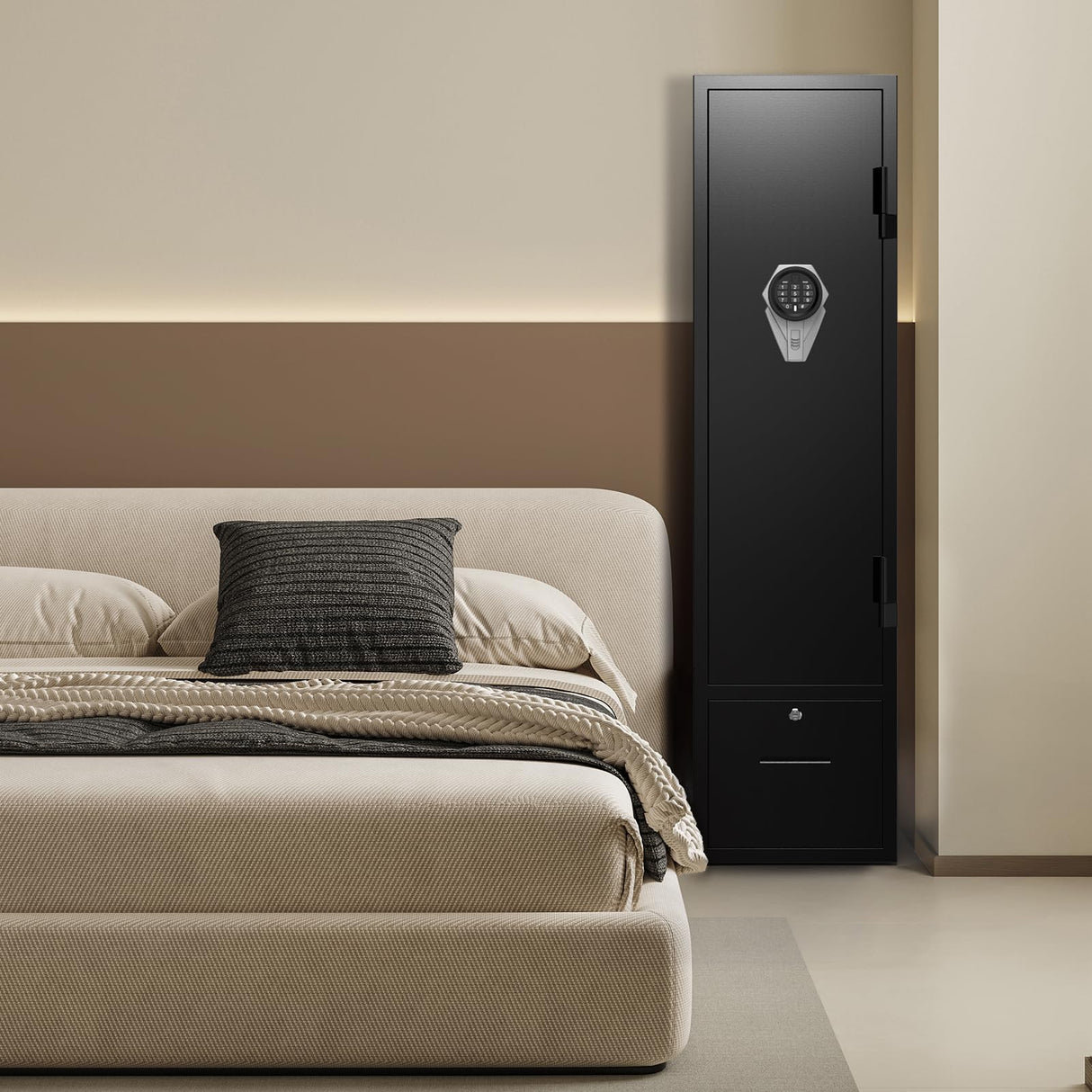 Marcree Gun Safe for Home Rifle and Pistols, Quick Access Biometric Rifle Safe with Dual Alarm & Mute Mode, Gun Cabinets for Rifles and Shotguns, Rifle Safe with 2 Movable Gun Racks, Pistol Pockets Marcree