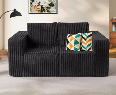 Modular Sectional Sofa 2 Seater Loveseat Modular Sofa Couch with Deep Seat Memory Foam Cloud Sofa Chair with Pillows Oversized Sectional Sofa for Living Room Bedroom (Strip Grey, Loveseat)