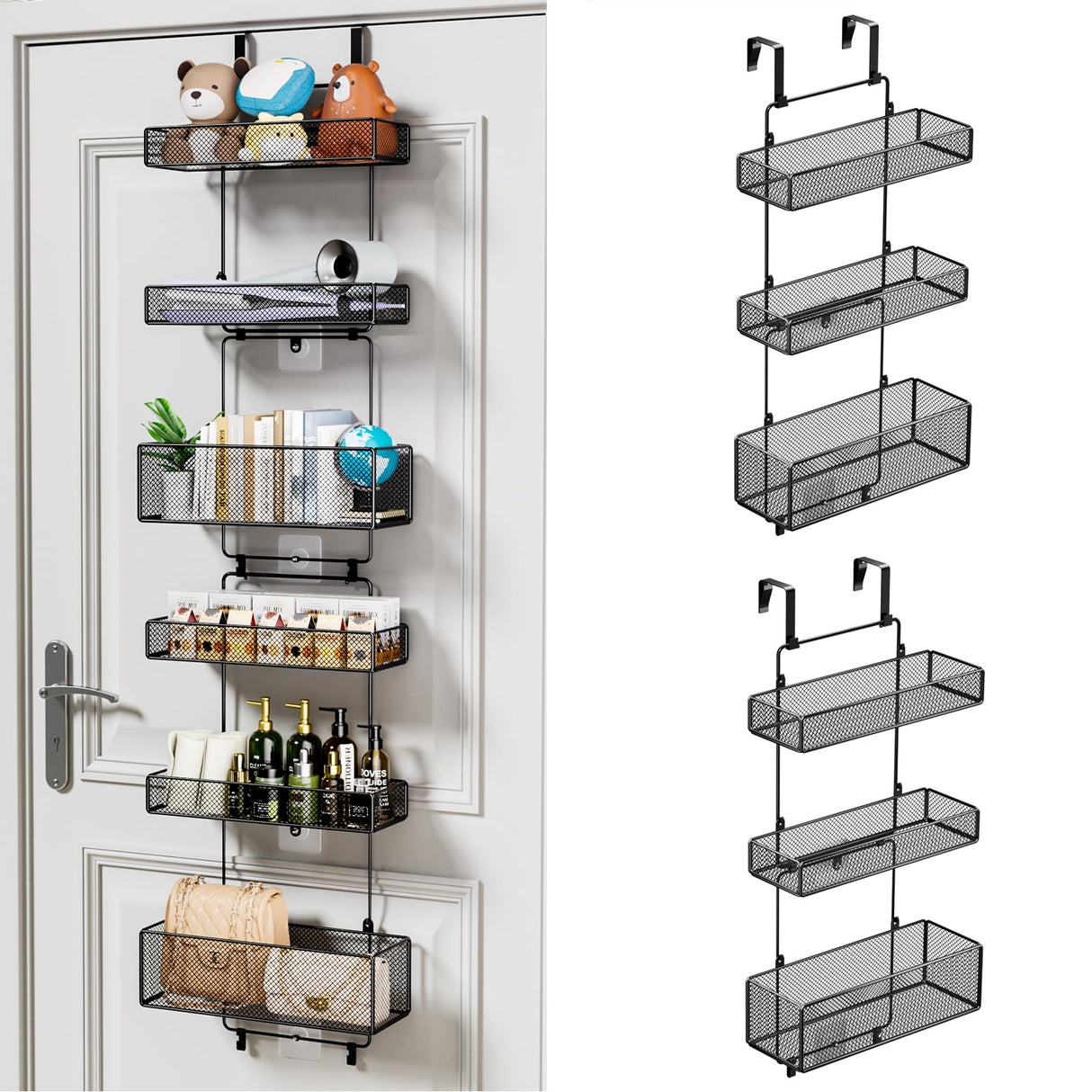 HapiRm Over Door Organizer Storage - Separable Door Organizer Hanging with 6 Metal Large Capacity Baskets for Bathroom Bedroom Kitchen Pantry Closet (Black) HapiRm