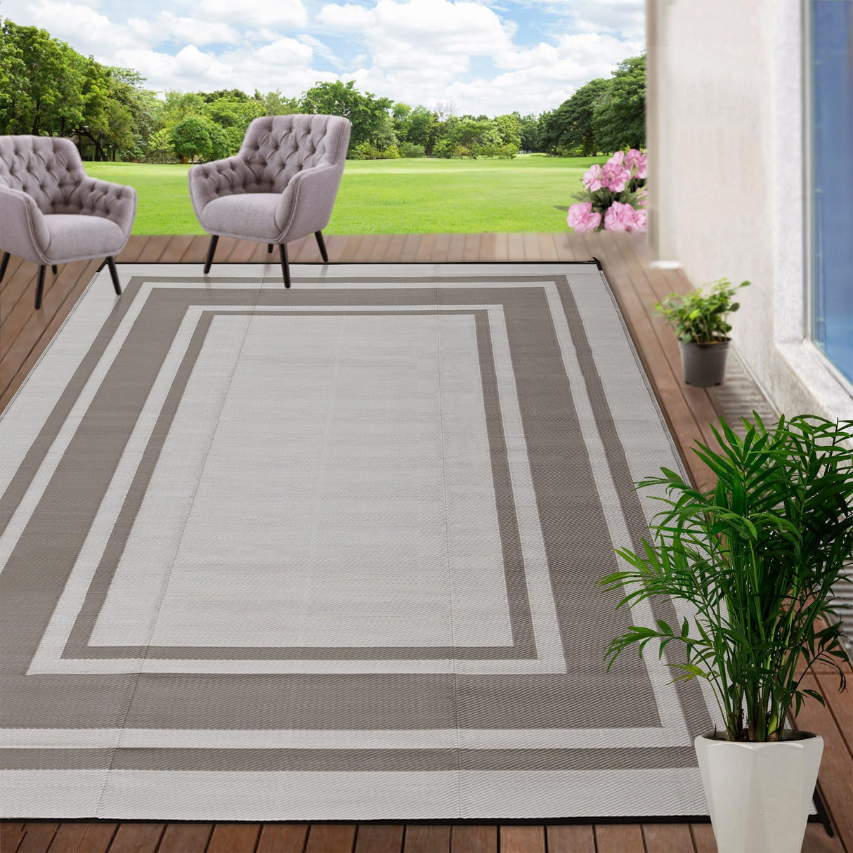 RURALITY Outdoor Rugs 6x9 Waterproof for Patios Clearance,Plastic Straw Mats for Backyard,Porch,Deck,Balcony,Reversible,Geometric RURALITY