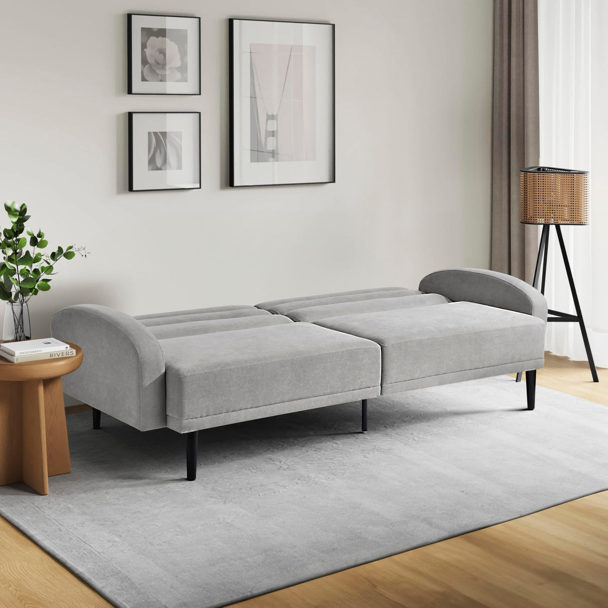 Serta® Roswell 77" Split Back Convertible Sofa, Full-Size, Dream Coil® Comfort, Modern Urban Style, Tufted Back, Solid Wood Legs w/Metal Support Leg, Easy Assembly, Woven Polyester Fabric, Light Gray Serta