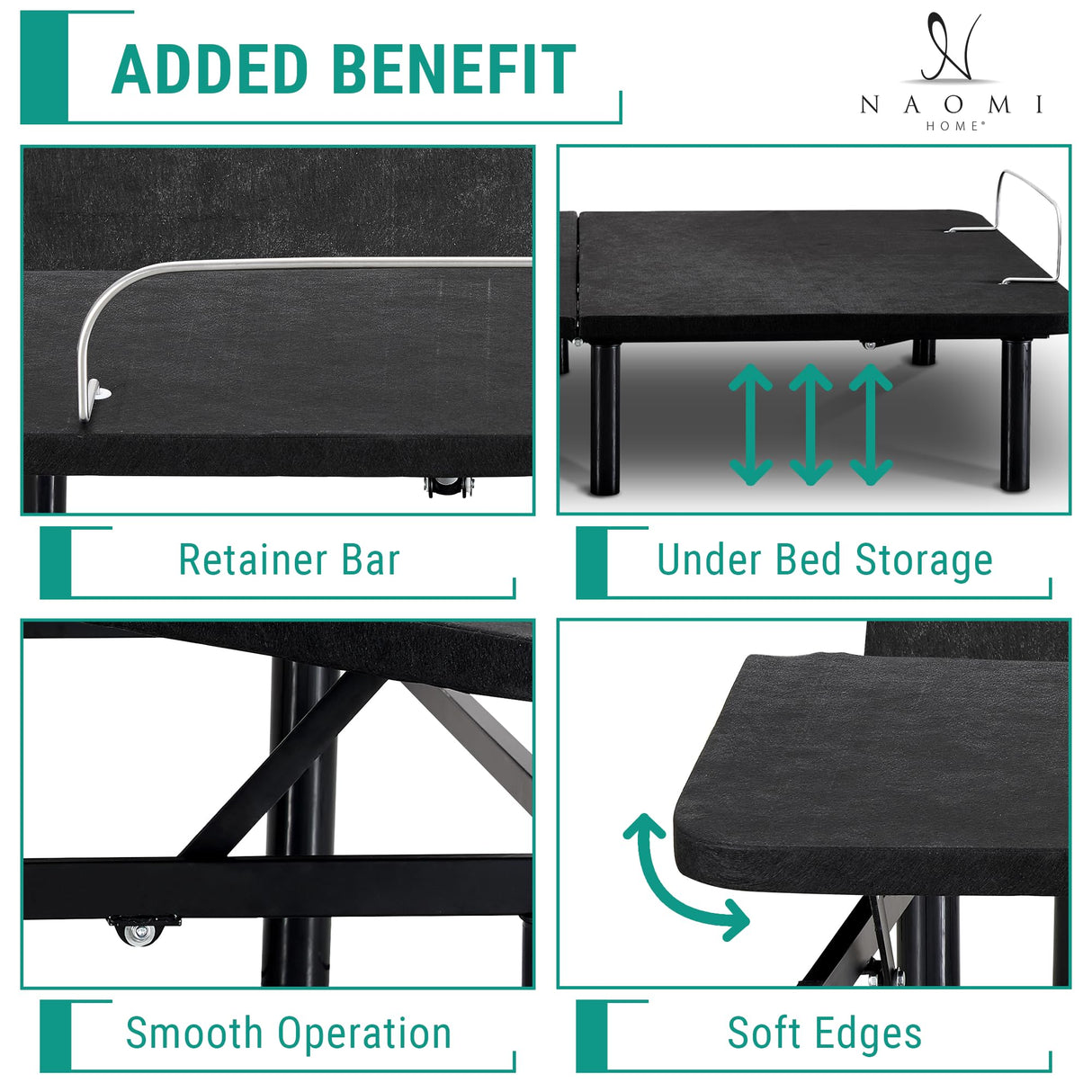 Naomi Home Serenity Split King Adjustable Bed Base, Zero Gravity, Wireless Remote, USB Ports, 800 Lb Capacity, Black Metal Frame, Easy Setup for Couples’ Comfort and Relaxation Naomi Home