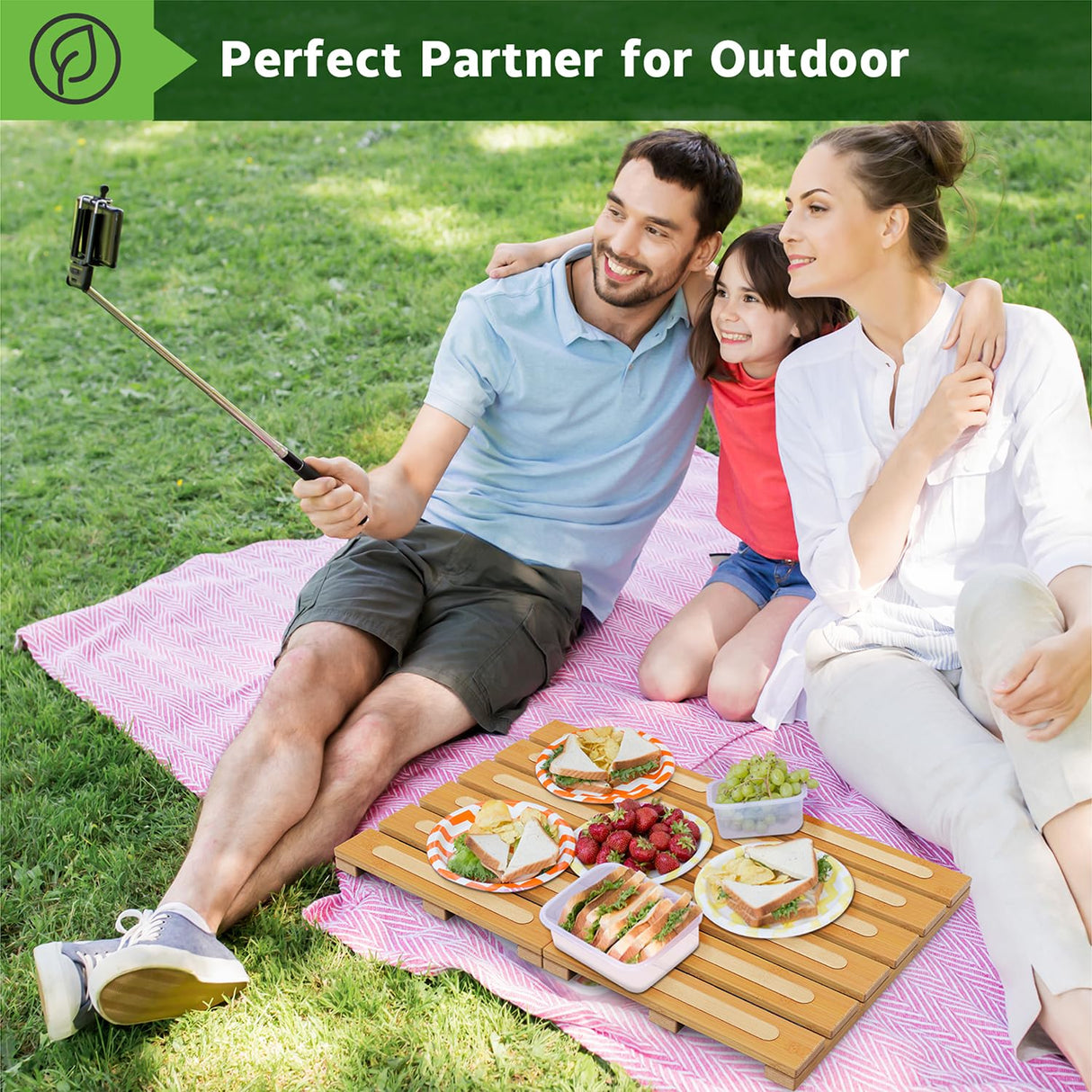 Bamboo Bath Mat for Shower, Dual Anti-Slip for Surface & Bottom, Waterproof Foldable Shower Mat, Easy to Carry and Storage, Wonderful for Indoor Outdoor ( Natural, 20.86×13.77×1.14 Inches) JOJOZOO