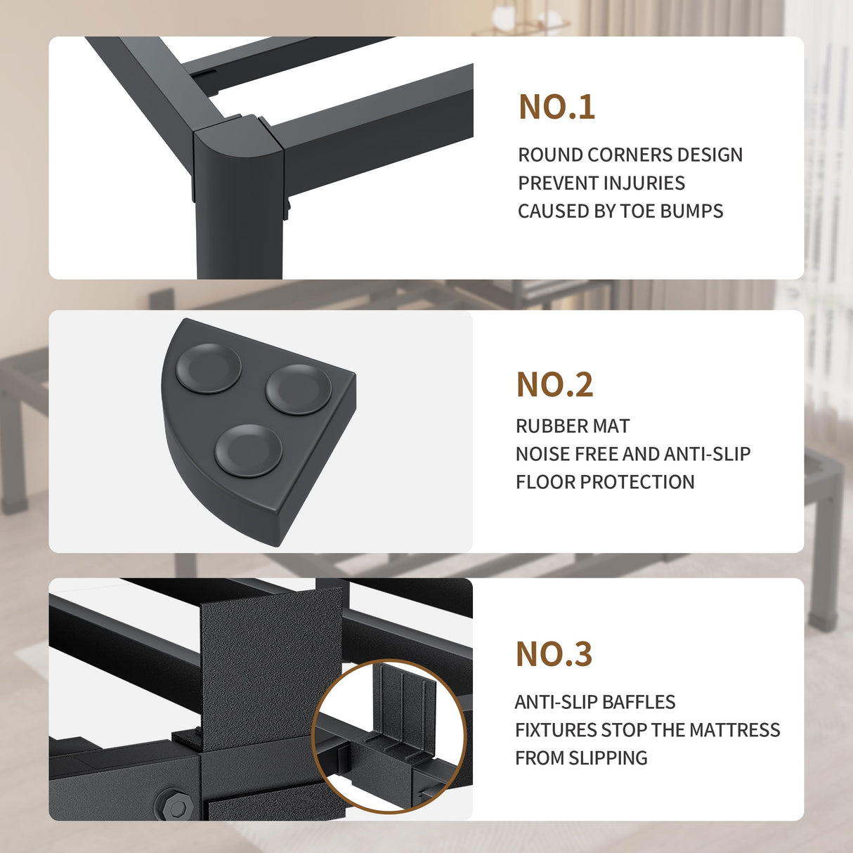 MAF 14 Inch California King Metal Platform Bed Frame with Round Corner Legs, 3000 LBS Heavy Duty Steel Slats Support, Noise Free, No Box Spring Needed, Easy Assembly MAF