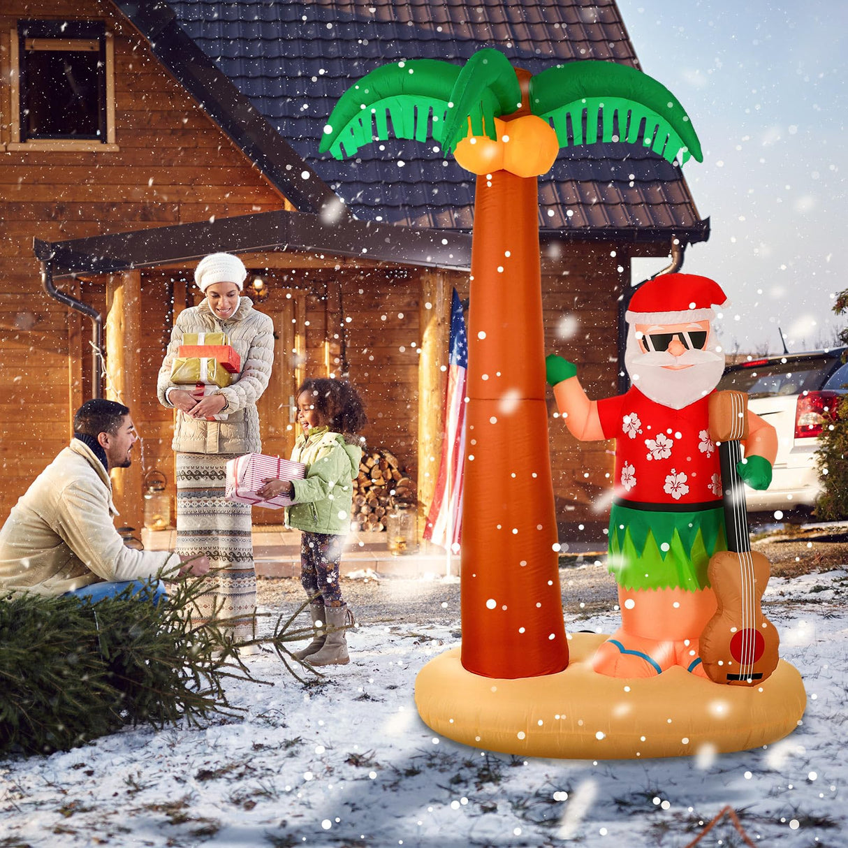 Liliful 8 Ft Tall Christmas Santa Inflatable Outdoor Decorations Hula Santa Claus on Beach Palm Tree Outdoor Xmas Blow Up Yard Decoration with LED Lights for Christmas Party Outdoor Garden Lawn Patio Liliful