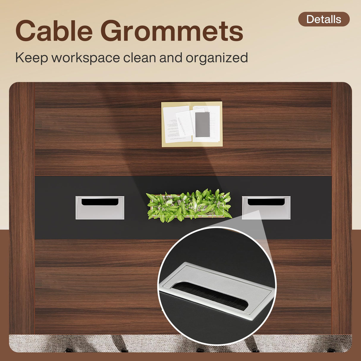 Tribesigns 8ft Conference Table, Modern Office Meeting Room Table with Cable Management, Large Business Seminar Furniture for Boardroom, Walnut and Black Tribesigns