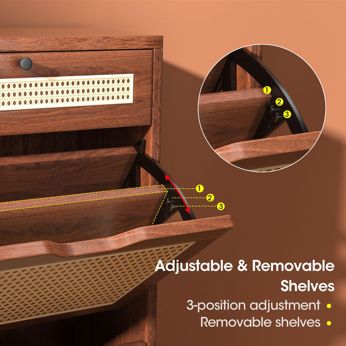 Algglobuy Rattan Shoe Storage Cabinet with 4 Flip Drawers for Entryway, Slim Narrow Shoe Organizer Cabinet with 2 Top Drawers, Dark Brown Algglobuy