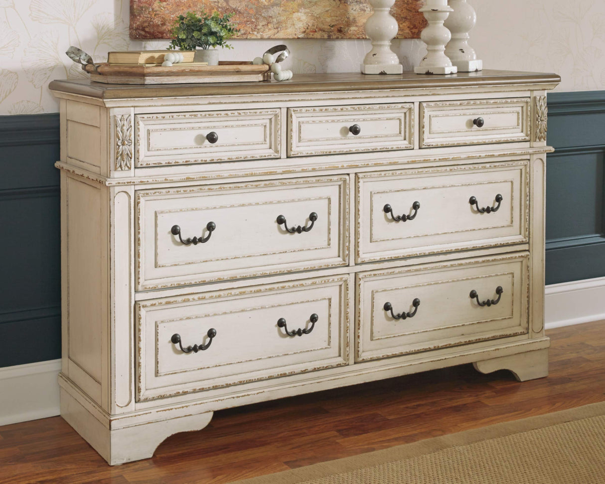 Signature Design by Ashley Realyn French Country 7 Drawer Two Tone Dresser, Chipped White Signature Design by Ashley