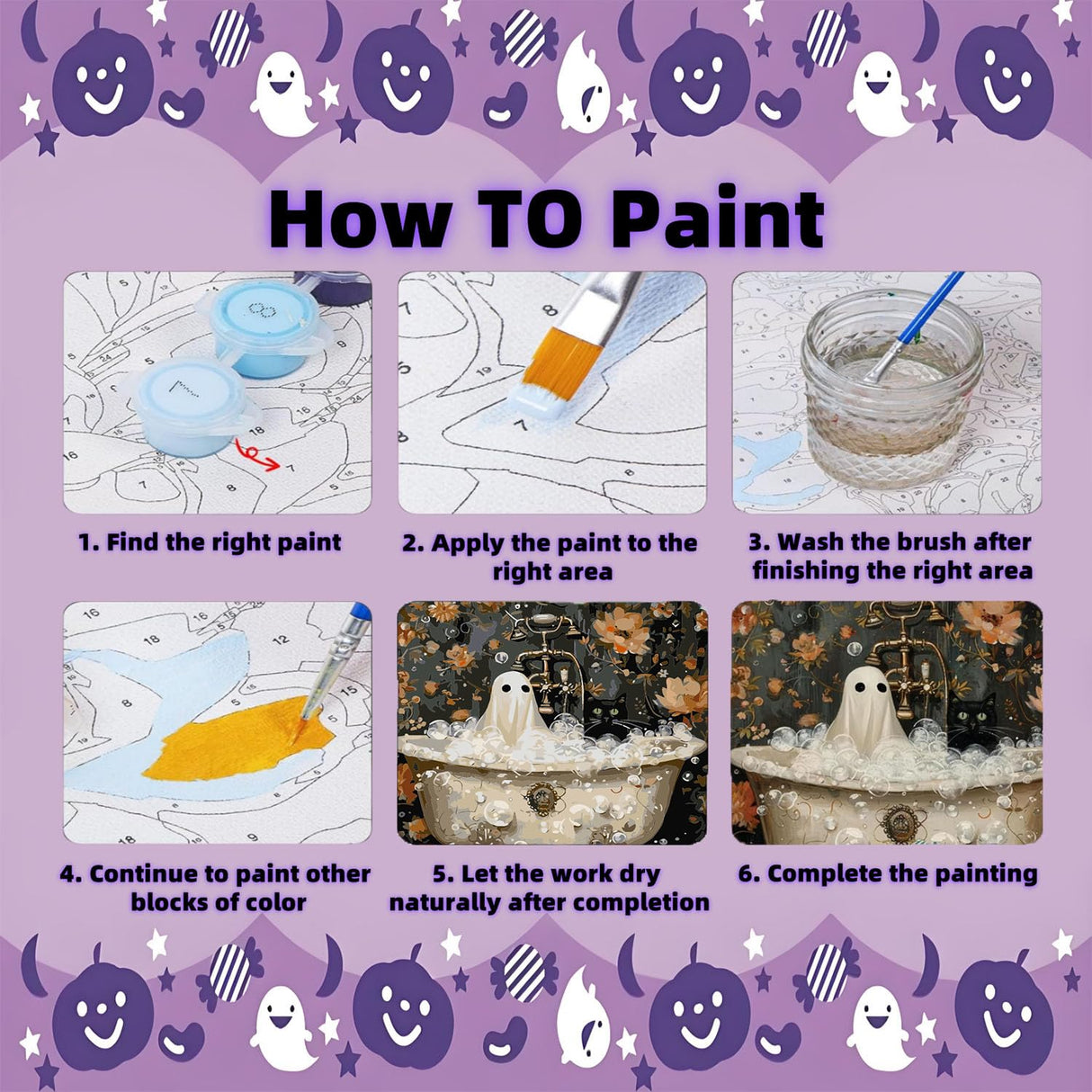 Halloween Paint by Numbers Kit for Adults Beginner-Funny Bathing Ghost and Black Cat Adult Paint by Number Kits on Canvas,Retro Horror DIY Acrylic Painting by Numbers for Gift Home Decor(16x20inch) Arttoplus