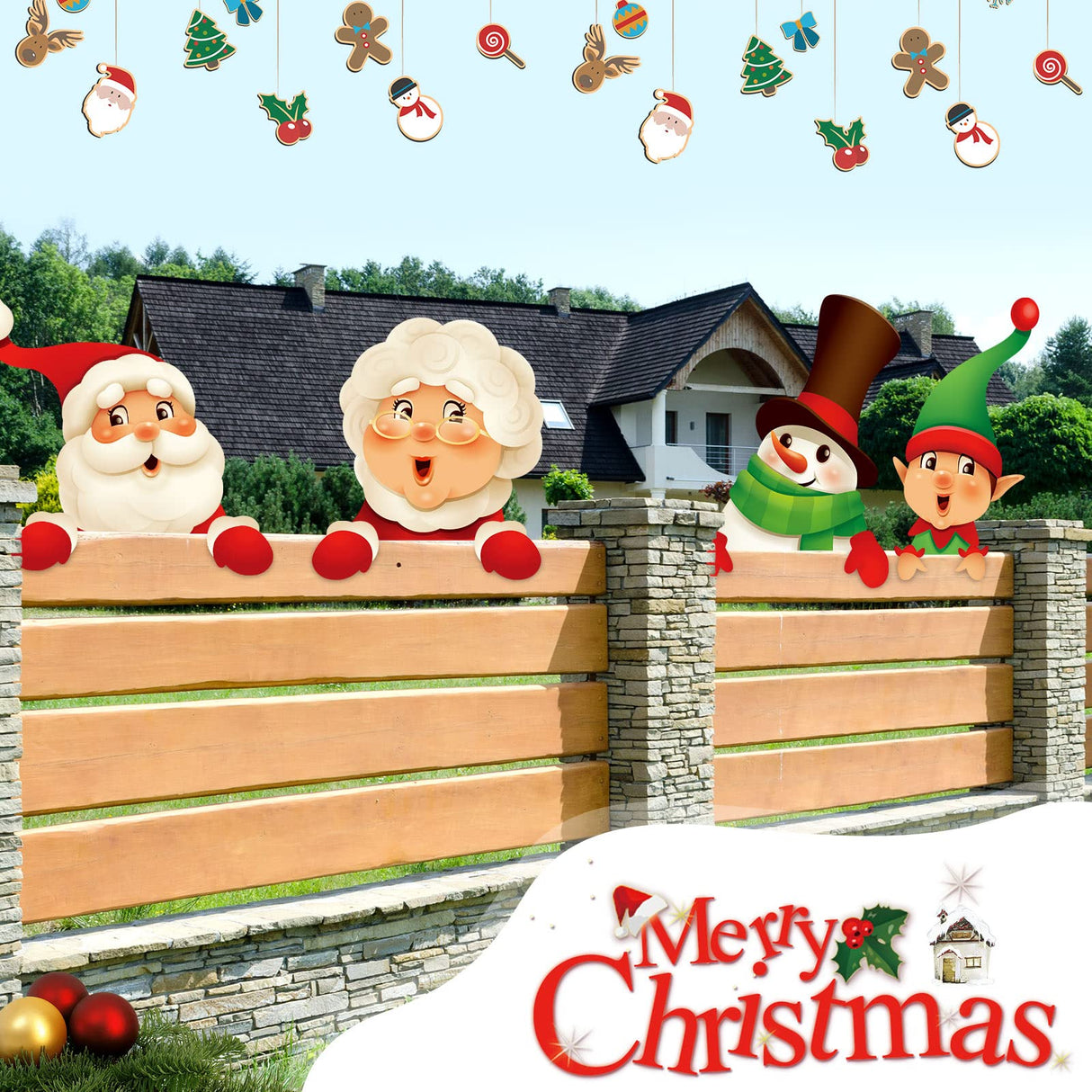 Bucherry 5 Pcs Christmas Fence Peeker Decoration Peeking Christmas Yard Decorations Santa Claus Elk Snowman Peeker Elf Outdoor Xmas DIY Cute Garden Fence Sign for Xmas DIY Home Patio Garden Outdoor Bucherry