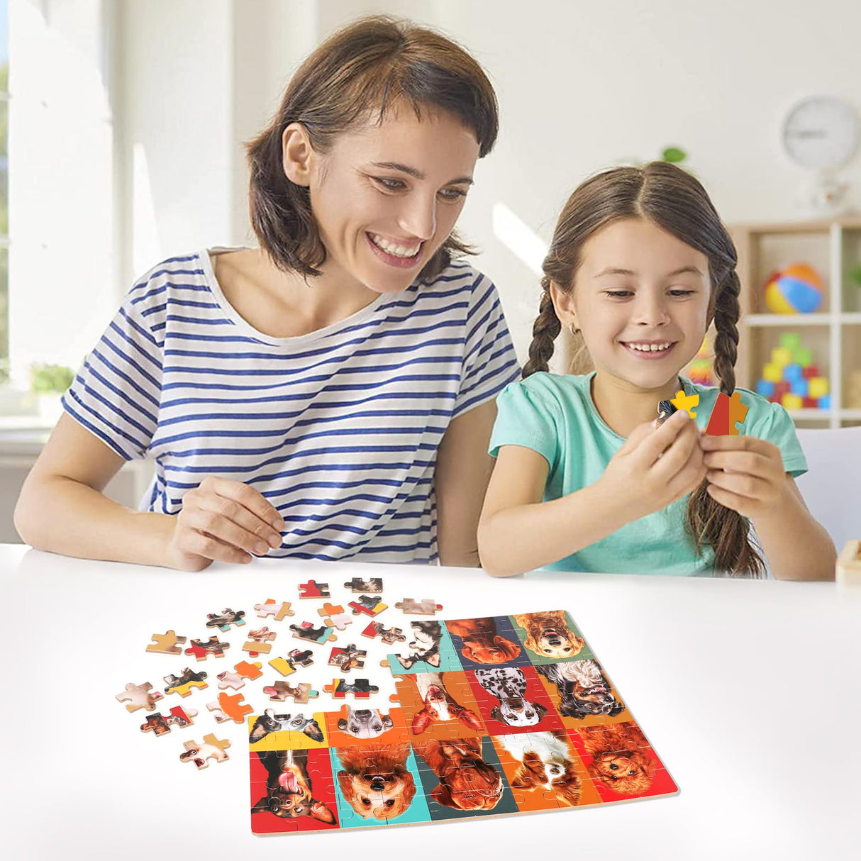 LELEMON Dog Jigsaw Puzzles in a Metal Box 100 Pieces Dog Jigsaw Puzzle for Kids Ages 4-8 Children Learning Educational Puzzles Toys LELEMON