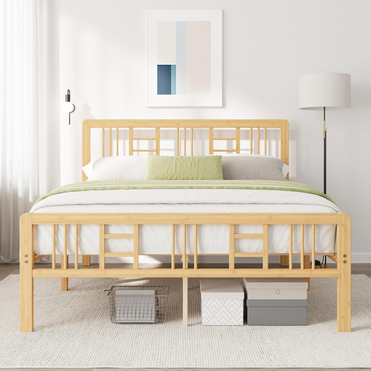 Viisari Bamboo Wood Bed Frame Full with Headboard and Footboard, 14 Inch Platform Full Size Bed Frame with Steel Slats, Solid Foundation, Easy Assembly, Ample Under-Bed Storage, Noise-Free Viisari