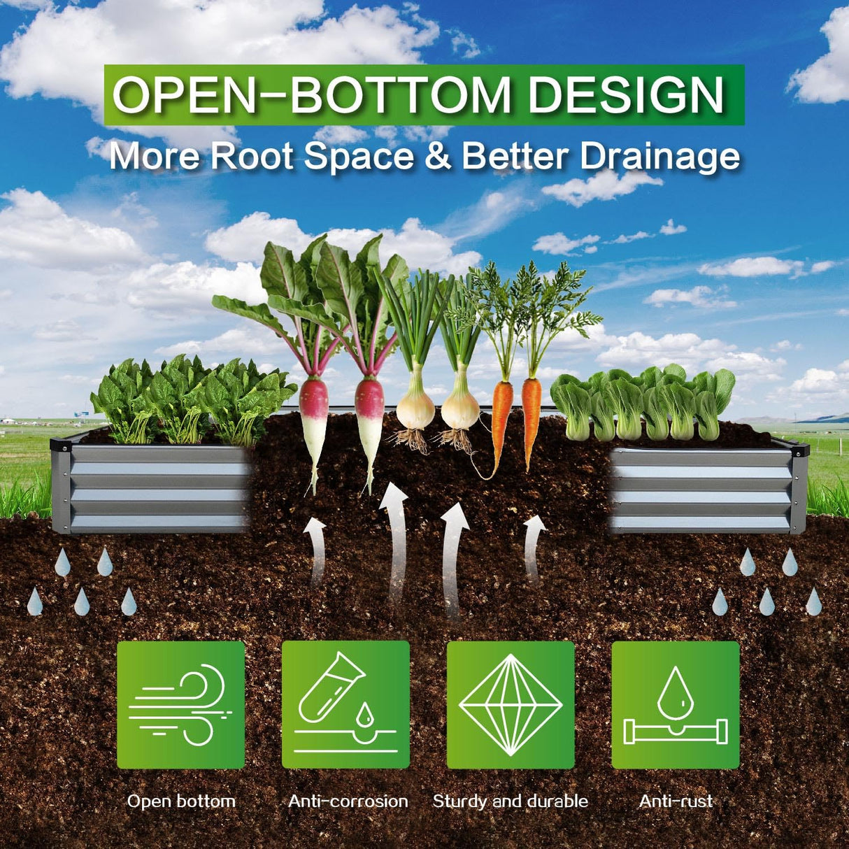 GARDMAX 8x4x1FT Galvanized Raised Garden Bed Kit, Metal Planter Boxes Outdoor with Easy Assembly, Large Garden Bed for Vegetables, Fruits, Flower, Herbs Rectangle Silver Generic