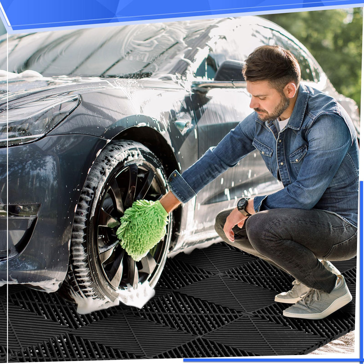 Barydat 72 Pcs Modular 12'' x 12'' Drainage Interlocking Floor Tiles Bulk Garage Cushion Mat Pool DIY Flooring Tiles Polypropylene Non Slip Tiles for Garage Outdoor Indoor Pool Shower Flooring (Black) Barydat