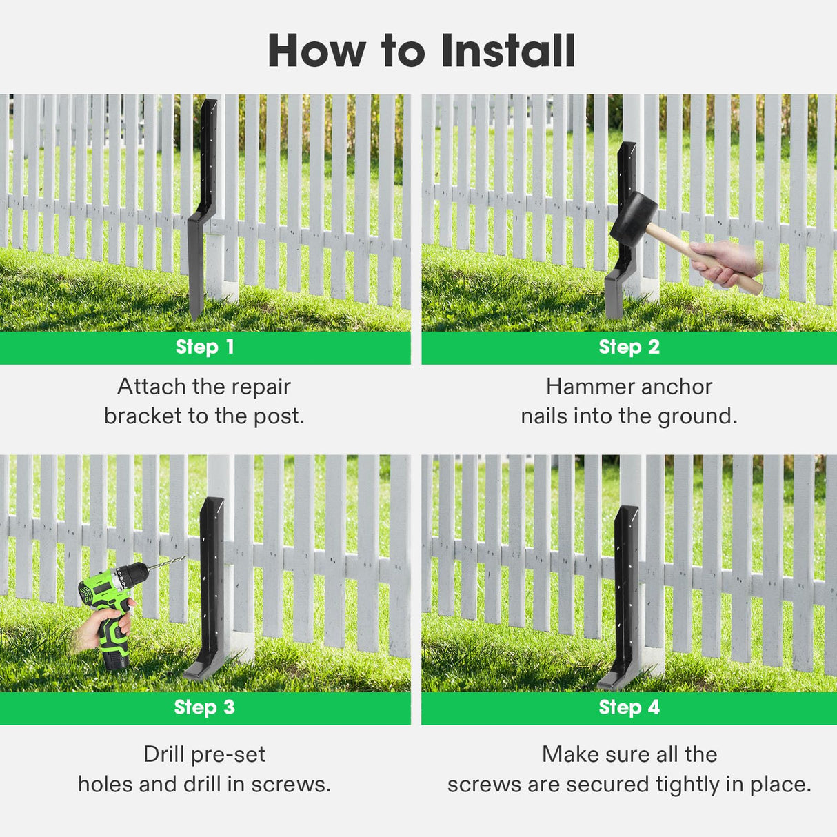 VIVOSUN Fence Post Repair Kit, Heavy-Duty Ground Spike with Gloves for Repairing Tilted or Broken Wood Posts (2 Pack, Black) VIVOSUN