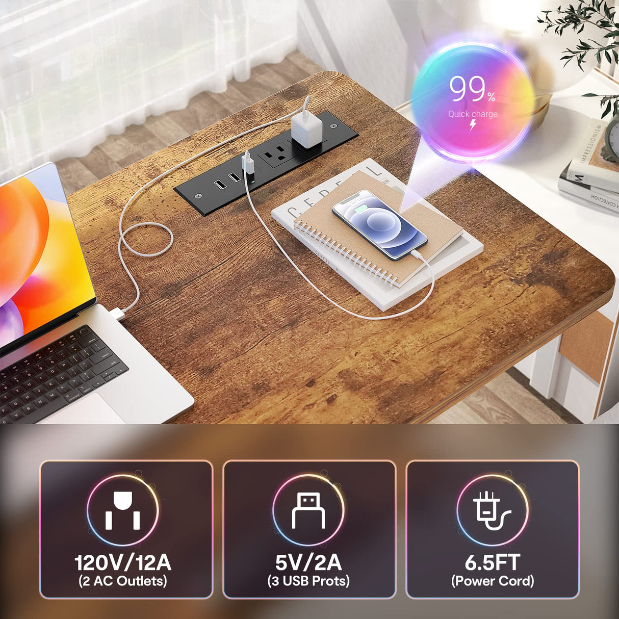 Height Adjustable Standing Desk with Power Outlets, 39" Manual Stand Up Desk with Storage Shelves Small Mobile Rolling Computer Desk Portable Laptop Table with Wheels for Home Office, Rustic armocity