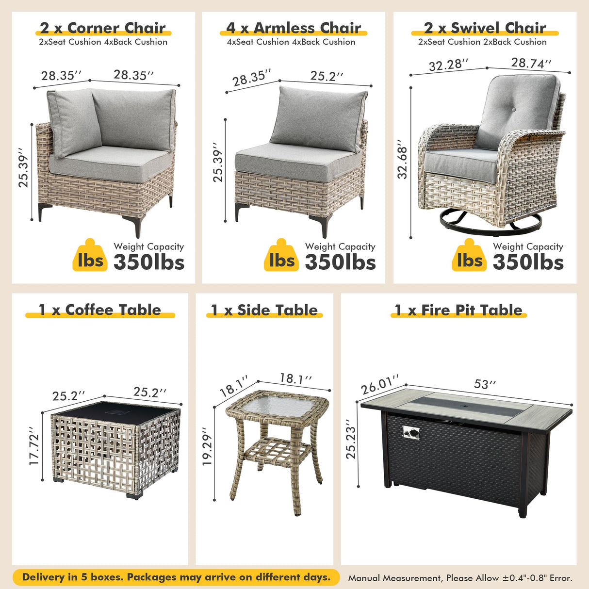 Outdoor Sectional Patio Furniture Set with Fire Pit Table and Swivel Rocking Chairs,11 Pieces Wicker Conversation Sets L Shaped Couch Out Door Sofa Outside Furniture for Garden Deck Yard,Dark Grey POUUIN