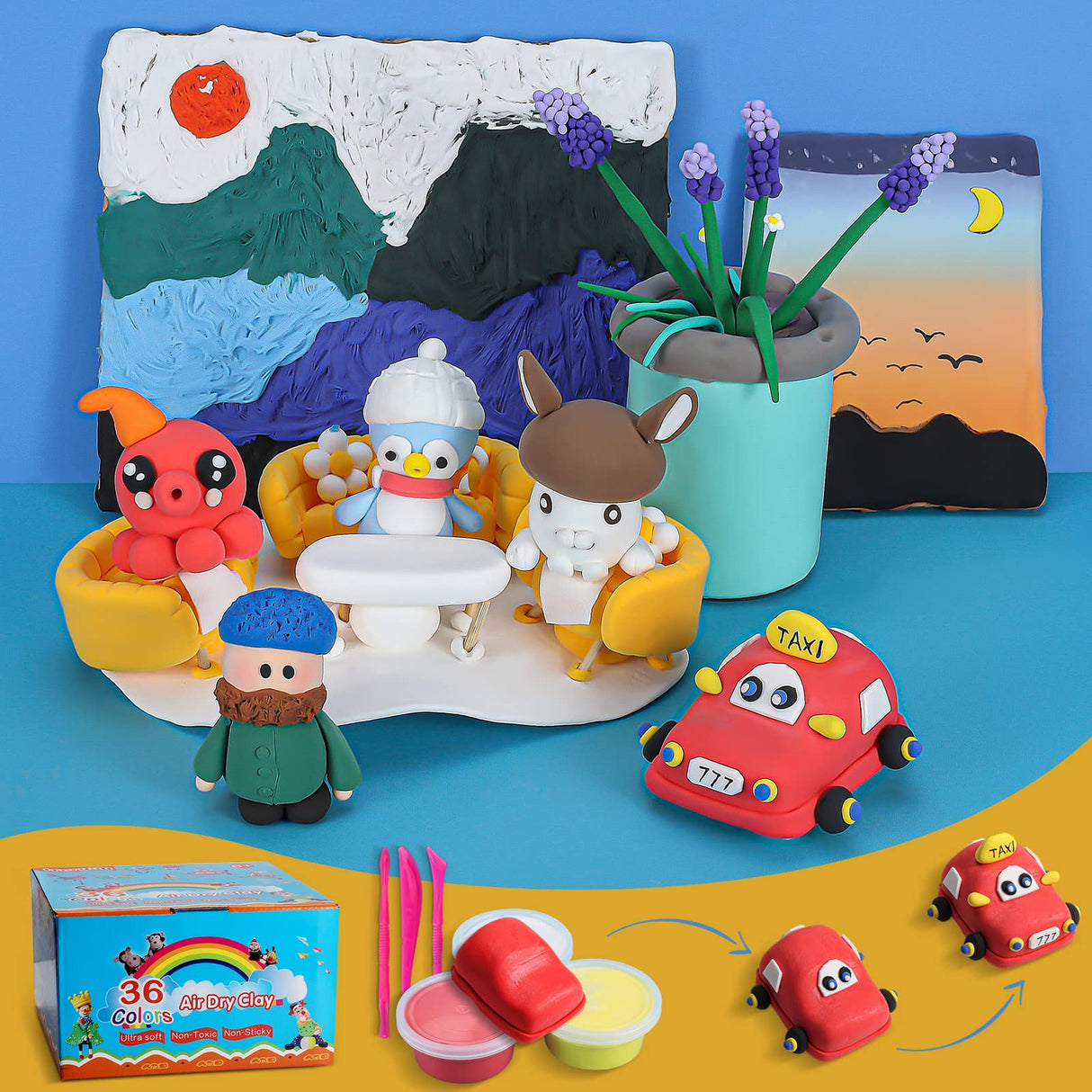 iFergoo Modeling Clay Kit - 36 Colors Magic Air Dry Clay for Kids, Ultra Light, Safe & Non-Toxic, School Art & Craft Project, Great Toy Gift for Boys and Girls ifergoo