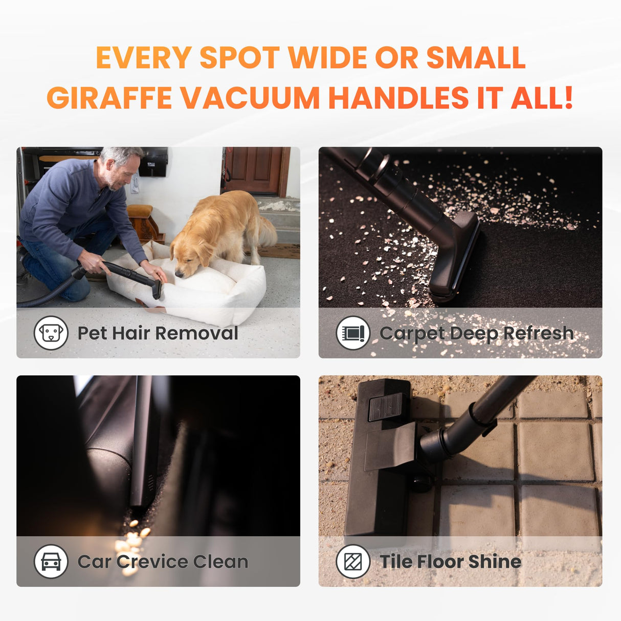 Giraffe Tools Grandstorm Retractable Vacuum Cleaner with 30 FT Hose Wall Mounted, Wet Dry Vacuum Cleaner with 6 Nozzles for Car Detailing Normal Version, Grey (No Remote Control Funtion) Giraffe Tools