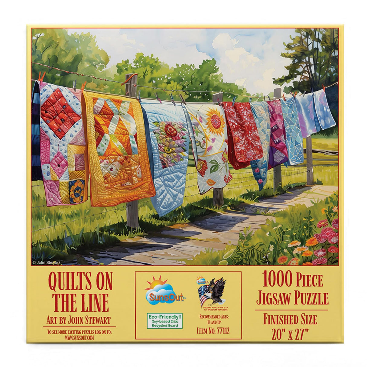SUNSOUT INC - Quilts on The Line - 1000 pc Jigsaw Puzzle by Artist: John Stewart - Finished Size 20" x 27" - MPN# 77112 SunsOut