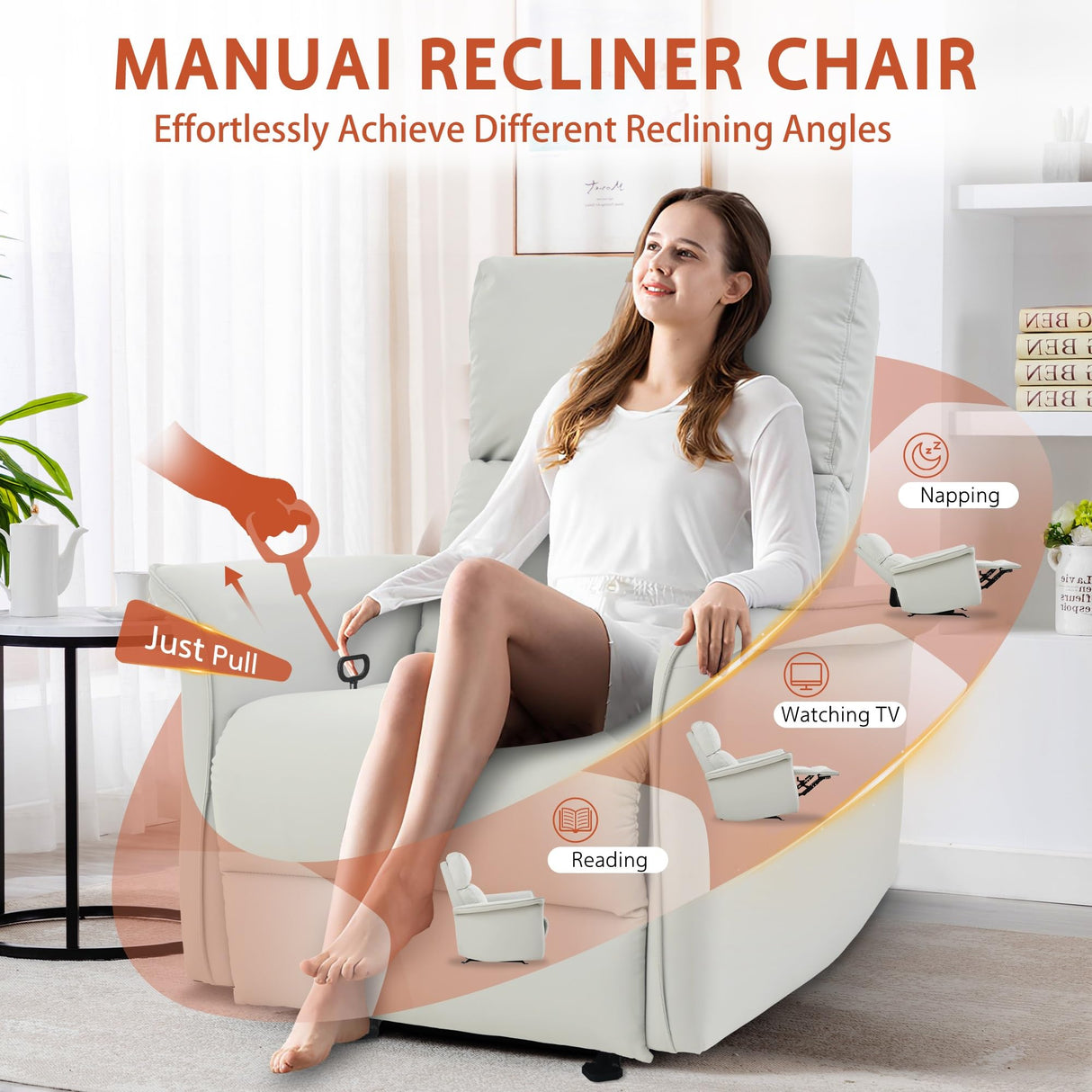 Manual Rocker Recliner Chair for Adults – Perfect for Small Spaces, PU Leather Nursery Glider, Ideal for Home Theater, Living Room, and Bedroom YJSPSSW
