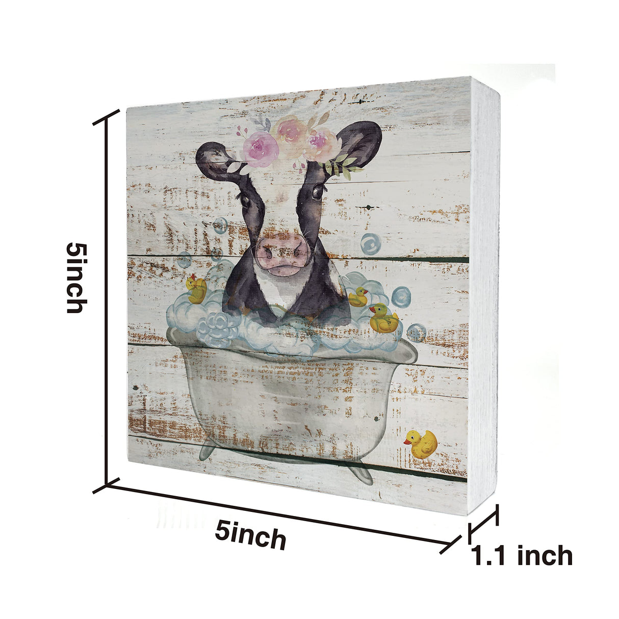 Funny Farmhouse Bathroom Wooden Box Sign Desk Decor Cow Wood Block Plaque Box Signs Farmhouse Box Sign for Home Bathroom Shelf Table Decoration (5 X 5 Inch) POPIPU ART