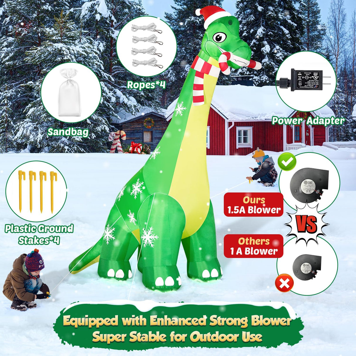 13FT Giant Dinosaur Christmas Inflatable Decorations, Built-in LED Lights, Strong Blower Huge Blow Up Yard Clearance Decor with Large Candy Cane Xmas Santa Hat Outdoor Indoor Holiday Party zukakii