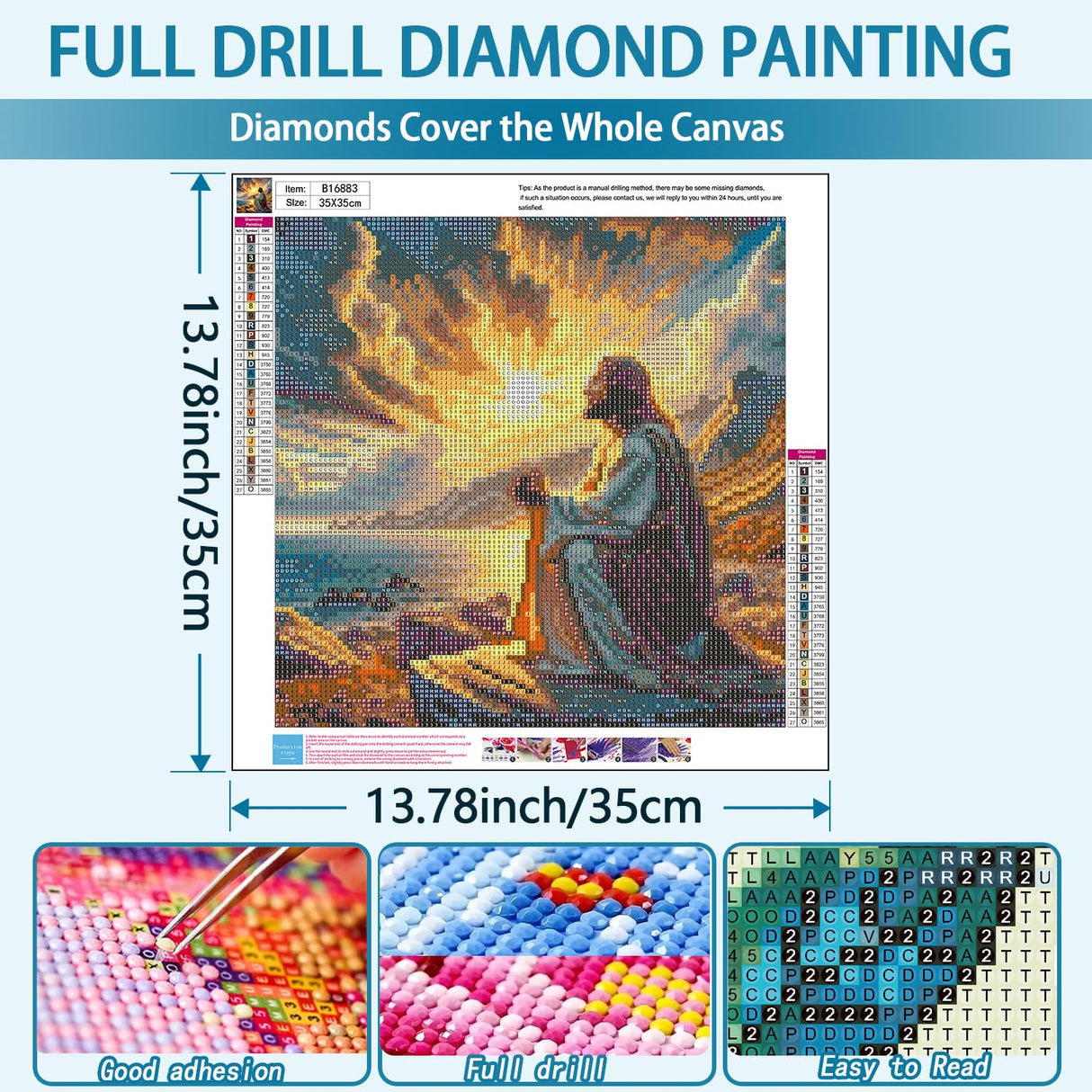 YQFCZDQ Jesus Christ Prayer Diamond Art Kits for Adults,Sunset Landscape 5D Diamond Painting Kits for Beginner,DIY Round Full Drill Diamond Dots Paintings Picture Gem Art&Crafts Home Decor 13.8x13.8in YQFCZDQ