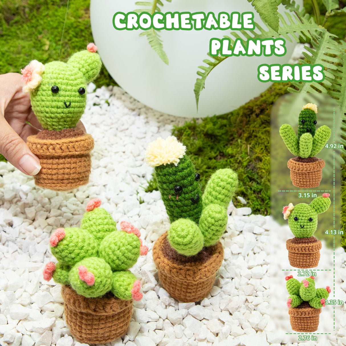 HTVRONT Crochet Kit for Beginners - Complete Crochet Kits with Stitch by Stitch Video Tutorial, Beginner Crochet Kit for Adults Kids Gift - Starter Easy Learn to Crochet Succulent Plants Family HTVRONT