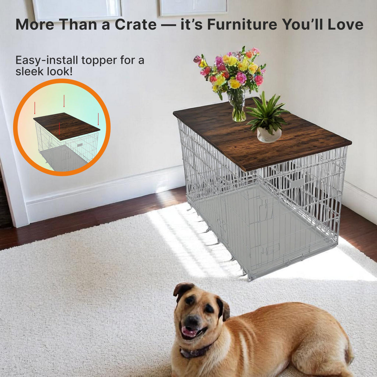 Skywin Dog Crate Topper Wood - 42" x 28" Dog Table Topper, Premium Dog Kennel, Functional Pet Crate Furniture Table Dog Topper Skywin