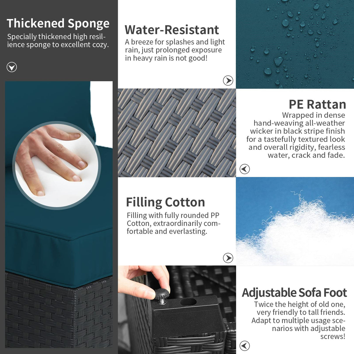 Rattaner Patio Furniture Set with 45In Fire Pit 5 Pieces Outdoor Furniture Sets Patio Couch Outdoor Chairs 60000 BTU Steel Propane Fire Pit Table No-Slip Cushions and Waterproof Covers, Peacock Blue Rattaner