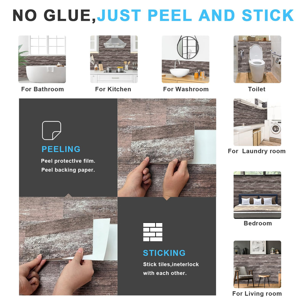 URCOLOR 32-Piece Peel and Stick Backsplash Wall Tile, 4"x 8" PVC Distressed Rustic Tan Wood Stick on Tiles for Kitchen, Bathroom, Laundry Room, Camper, Fireplace URCOLOR
