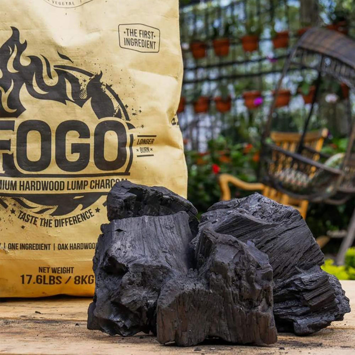 FOGO Super Premium Oak Restaurant Quality All-Natural Large Sized Hardwood Lump Charcoal for Grilling and Smoking, 17.6 Pound Bag FOGO
