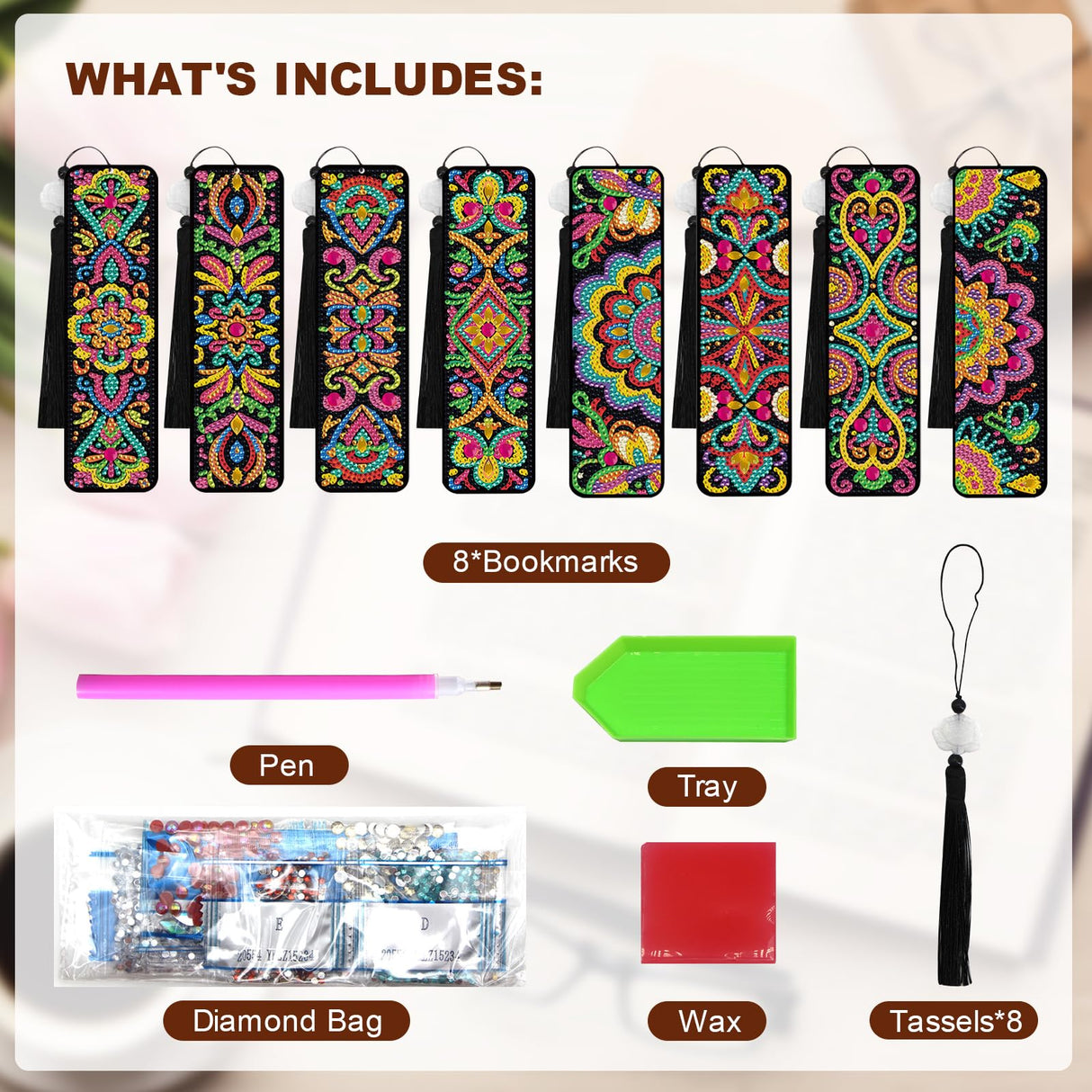 geesfayan 8 Pcs Diamond Art Bookmarks Kits for Adults with Tassel, 5D DIY Book Marks Dimond Art Paintings Gem Art,Diamond Painting Bookmarks for Book Lovers(Mandala) geesfayan