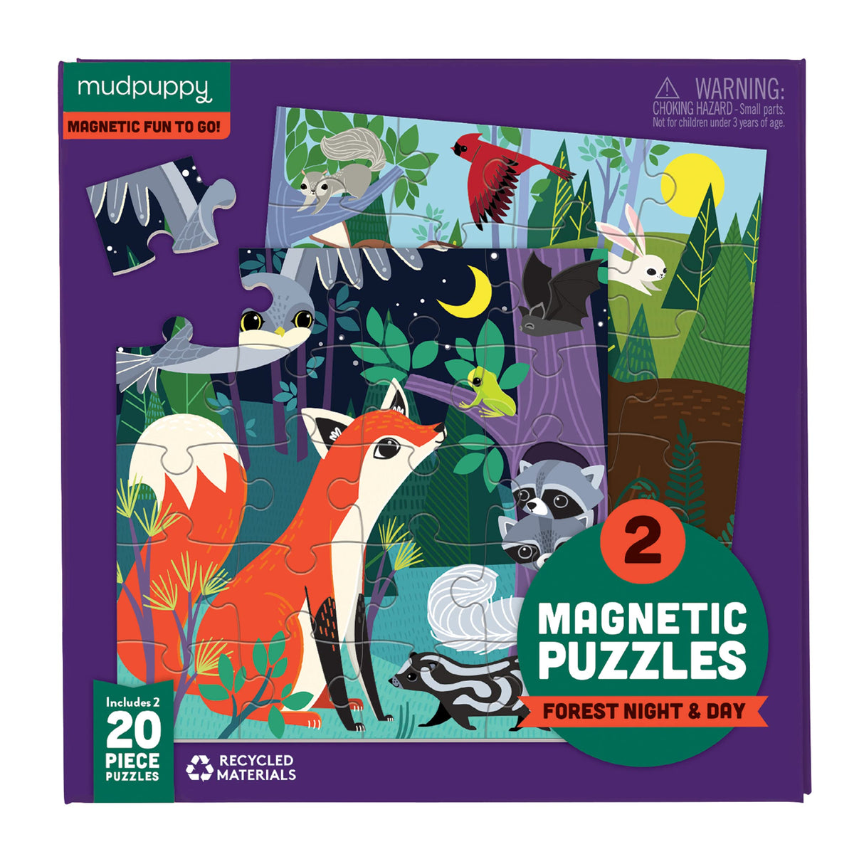 Mudpuppy Forest Night & Day - Tri Fold Magnetic Puzzles Featuring Two 20 Piece Forest Themed Artwork Mudpuppy