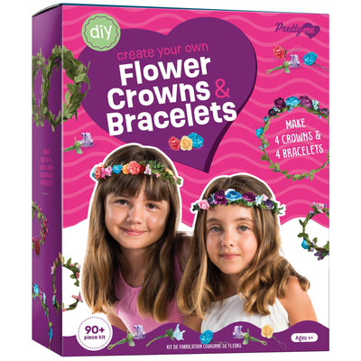 Pretty Me Flower Crown & Bracelet Making Kit for Kids - Crafts for Girls Ages 6-8 Years Old - Arts & Craft Birthday Gifts for Girl Age 6 to 10 Year Olds - Gift Art Activities DIY Hair Accessories