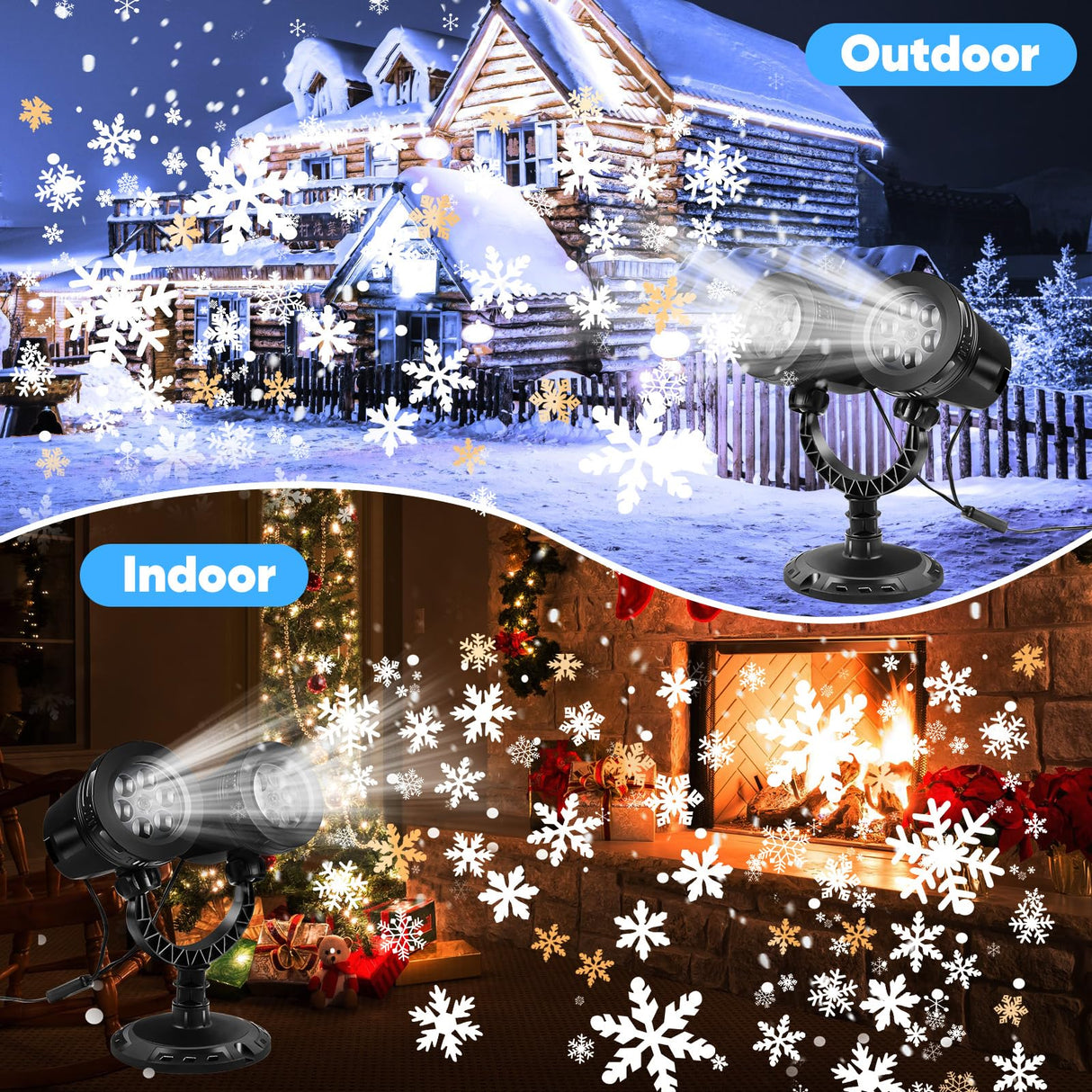 Christmas Snowflake Projector Light, 2025 Dual Head Snowflake Light, IP65 Waterproof, Rotating LED Snowfall Projector for Indoor Outdoor Christmas Party Garden Decorations BOTUMIUY