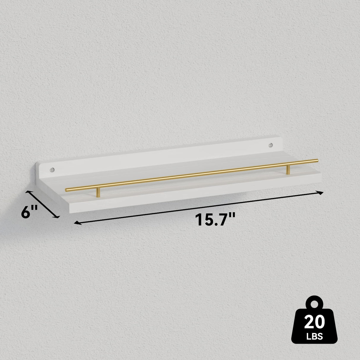 WOPITUES Floating Shelves with Gold Metal Guardrail, Shelves for Wall Decor Set of 3, Wall Shelves for Bedroom, Bathroom, Kitchen, Living Room, Plants, Picture Frames, Art- White and Gold WOPITUES