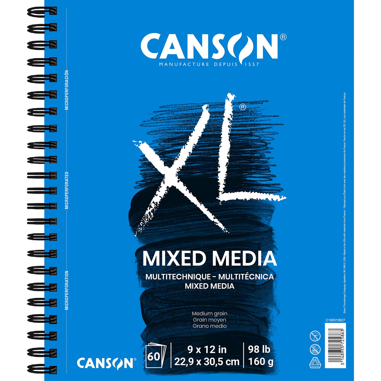 Canson XL Series Mixed Media Pad, Side Wire, 9x12 inches, 60 Sheets – Heavyweight Art Paper for Watercolor, Gouache, Marker, Painting, Drawing, Sketching Canson