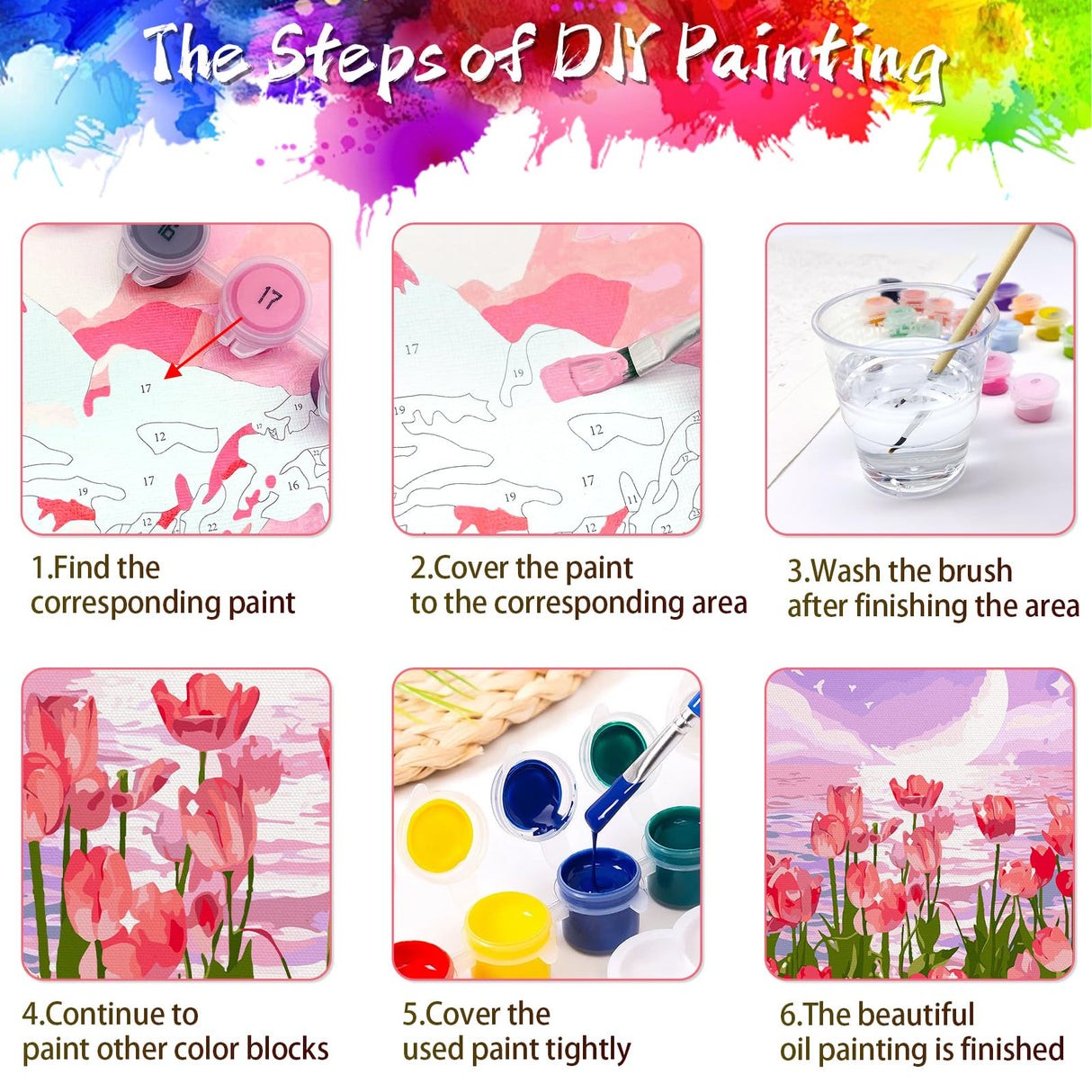 Yunnuo Paint by Numbers Kit for Adults, Tulip Flowers Paint by Number for Beginners, DIY Seaside Scenery Acrylic Number Painting on Canvas, Great Gifts Decor (16 x 20 Inch) Yunnuo