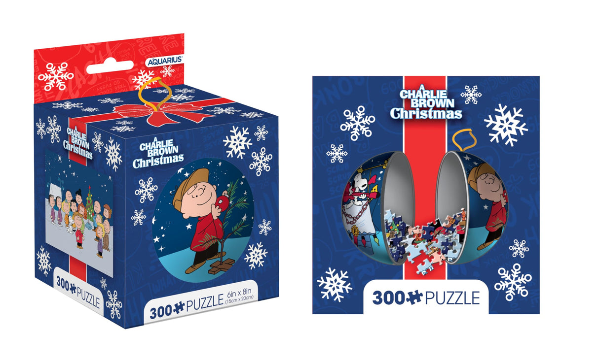 AQUARIUS Charlie Brown Christmas 300 Piece Jigsaw Puzzle in Tin Globe (3.25 x 3.25) - Officially Licensed Peanuts Merchandise & Collectibles - Puzzle 8 x 6 Inches AQUARIUS