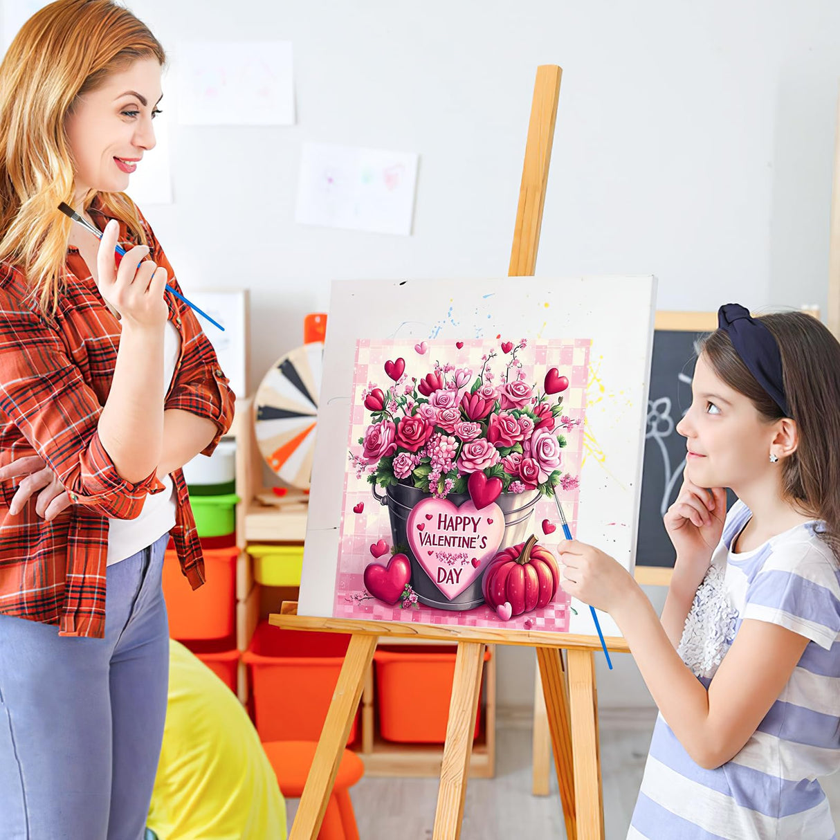 EOBROMD Flower Paint by Numbers for Adults, DIY Valentine's Day Paint by Number Kits for Beginner on Canvas, Paint by Numbers Adult Kit Drawing Arts and Crafts for Gift Home Wall Decor 12x12inch EOBROMD