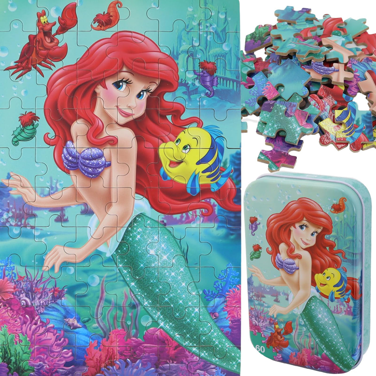 Princess Puzzles for Kids Ages 4-8 60 Pieces Jigsaw Puzzle for Girls and Boys in Metal Box - Educational Toys for Ages 3-5 (Princess 2502) doovide