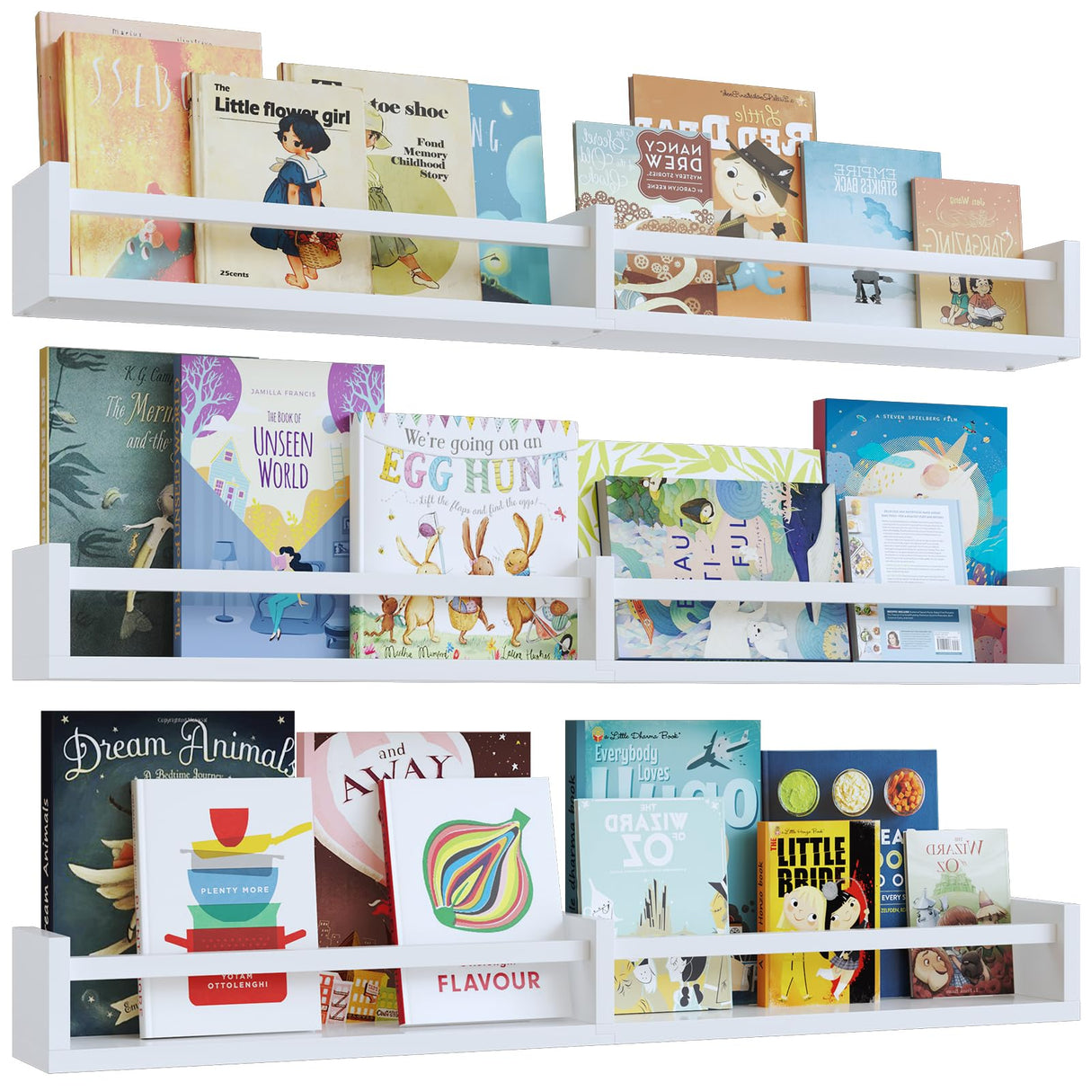 White Nursery Bookshelves,32Inch, Floating Nursery Shelves - Set of 3 - Book Shelf Organizer for Baby Nursery Room Decor, Wall Shelves for Kitchen Spice Rack, Pine Napeollor