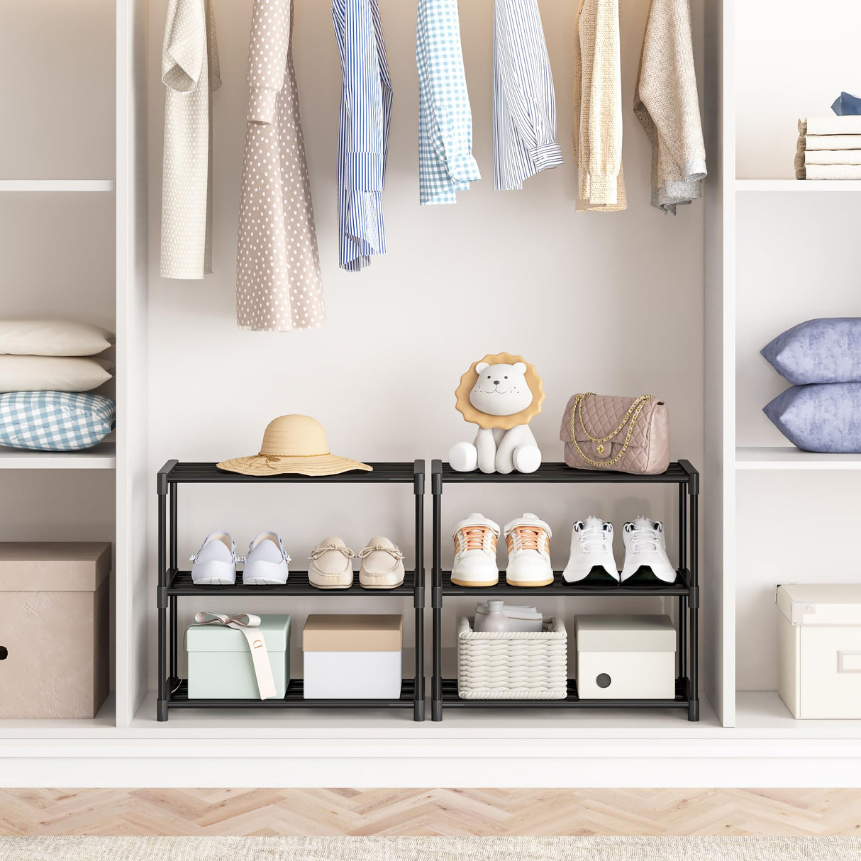 Autonomier 3 Tier Small Shoe Rack, Narrow Stackable Shoe Shelf for Kids Toddler Adult, Lightweight Shoe Rack Stand for Closet Dorm Storage Organizer, Front Door Entrance, Entryway Autonomier