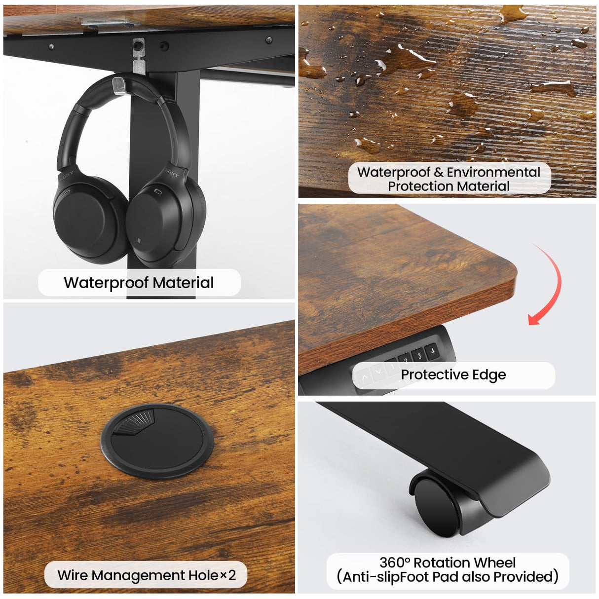 KORGOL Electric Standing Desk 63 x 24 Inches Adjustable Height Sit Stand Up Desk for Home Office Computer Workstation with 2 USB Ports 3 AC Power Outlets Memory Preset and Wheels,Brown KORGOL