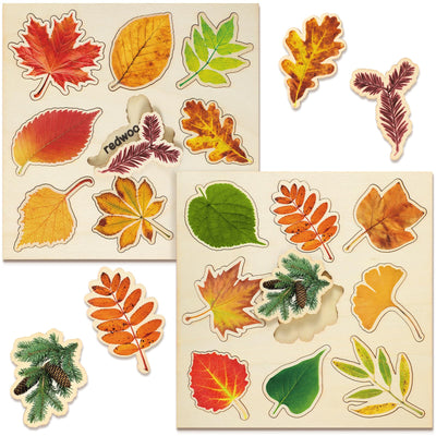 Kathfly 2 Pieces Leaf Wooden Jigsaw Puzzles Leaf Puzzle Montessori Toy Montessori Puzzle Early Educational Learning Puzzle for Birthday Gift Early Education School (Fresh)