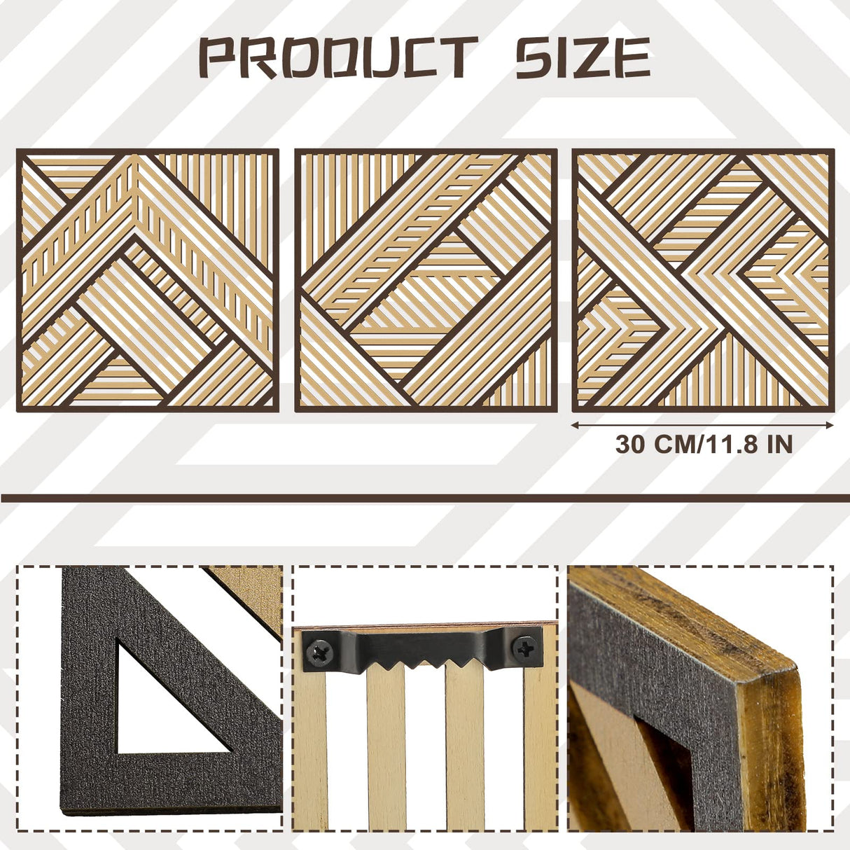 Tatuo 3 Pcs Geometric Wood Wall Art, Modern Slatted Wood Design Wall Decor, Hanging Abstract Panels Wall Decor with 3D Hollow Craft Art for Home Office Kitchen Living Room Bathroom (Simple Geometry) Tatuo